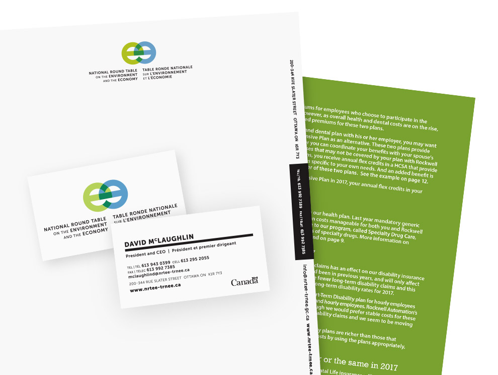 NRTEE stationery, with business cards and letterhead