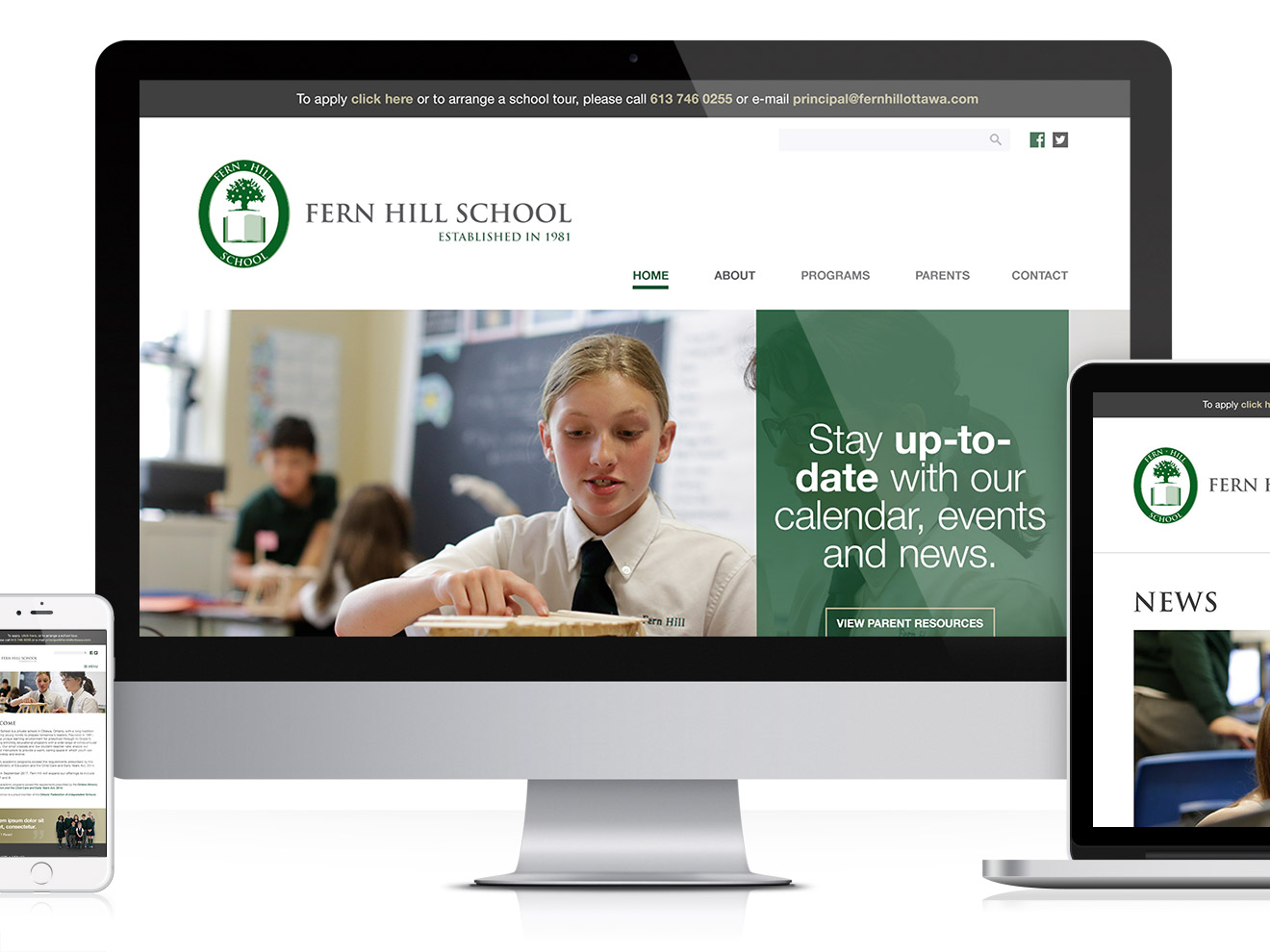 Fern Hill School website, multi-media responsiveness