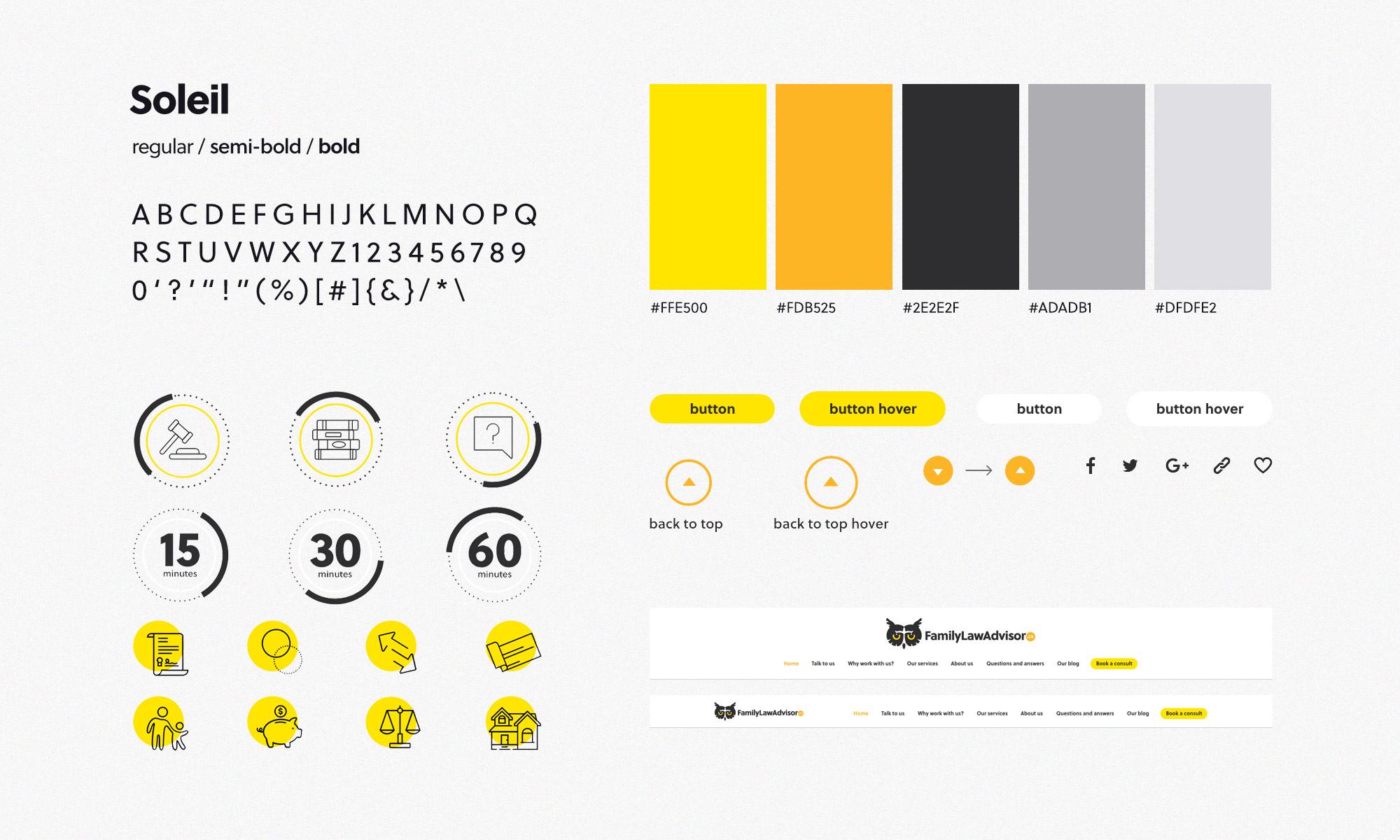 Process work showcasing colours, buttons plus hoverstates and typographical choices