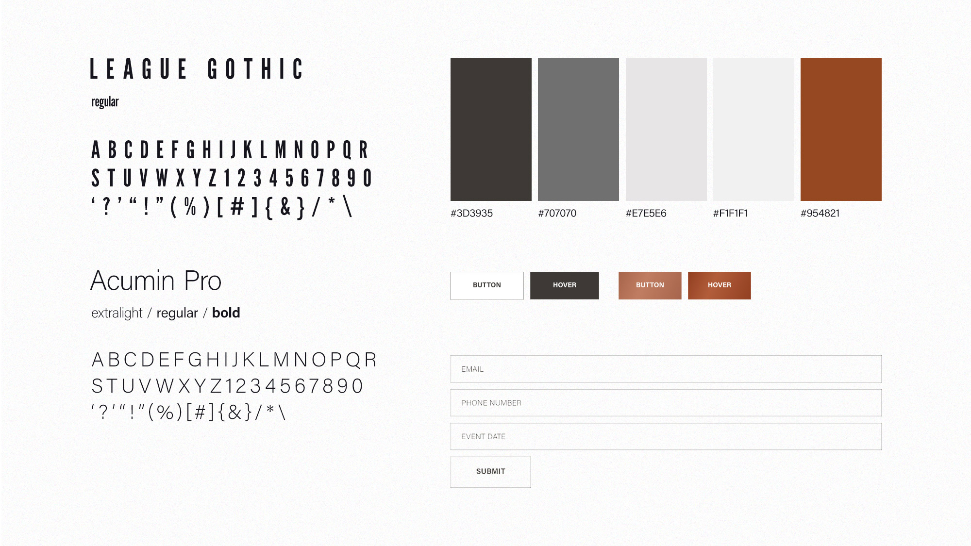 Process work showcasing colours, buttons plus hoverstates and typographical choices