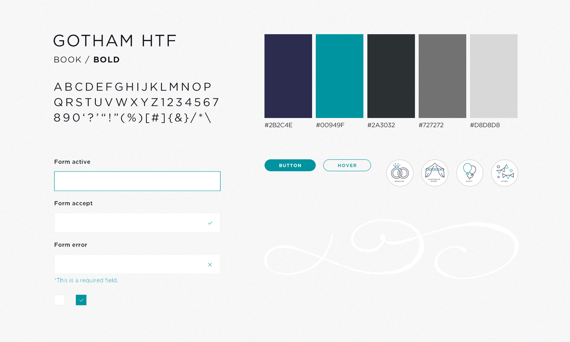 Process work showcasing colours, buttons plus hoverstates and typographical choices
