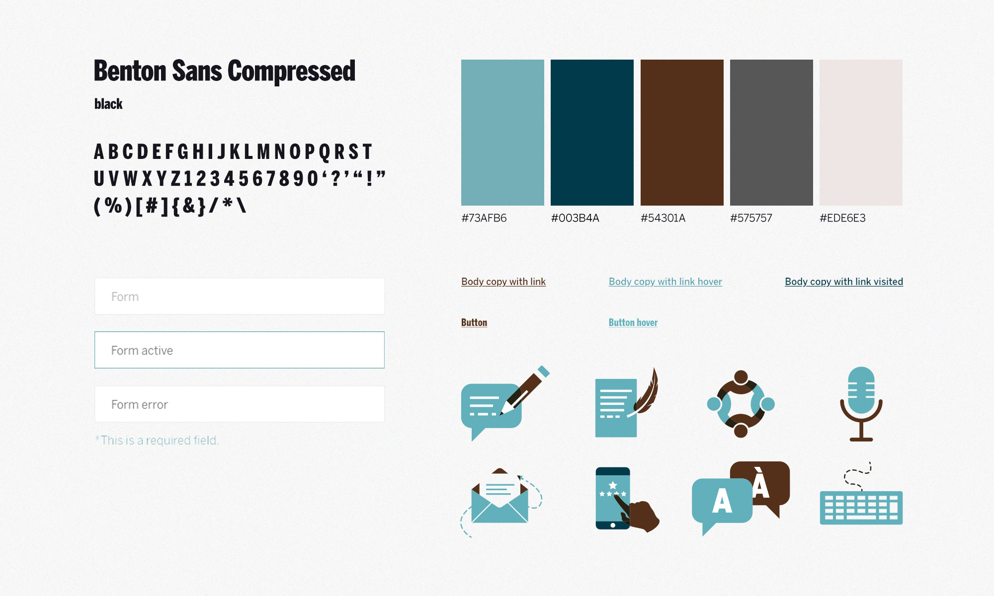 Process work showcasing colours, buttons plus hoverstates and typographical choices