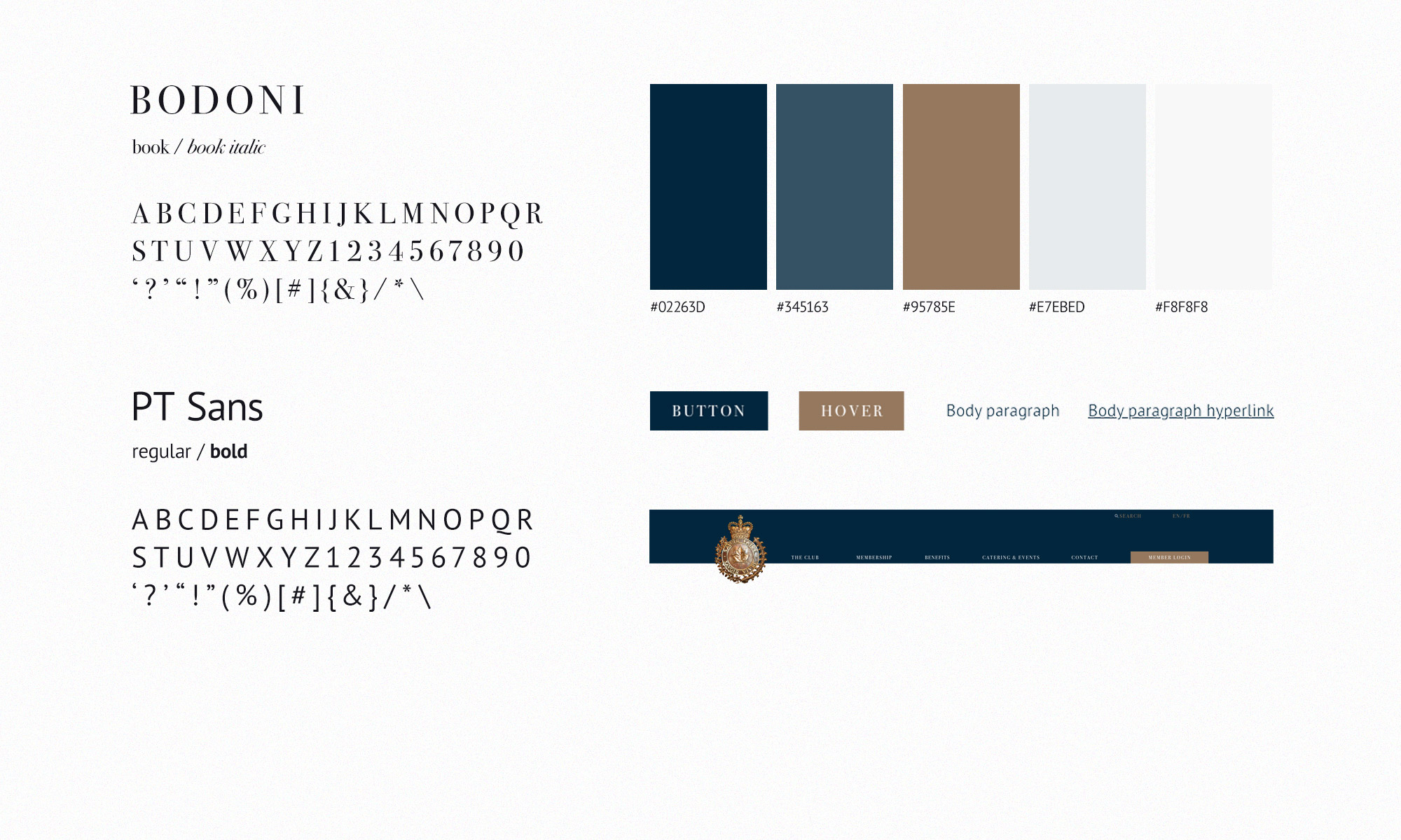 Process work showcasing colours, buttons plus hoverstates and typographical choices