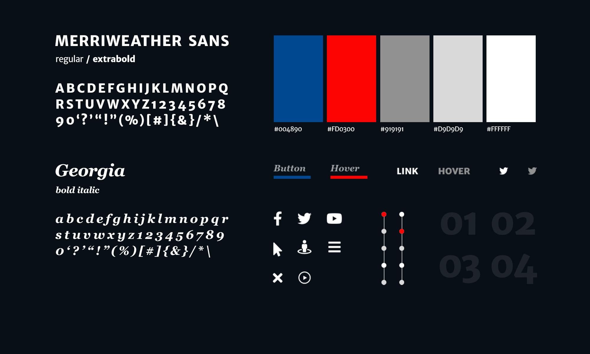 Process work showcasing colours, buttons plus hoverstates and typographical choices
