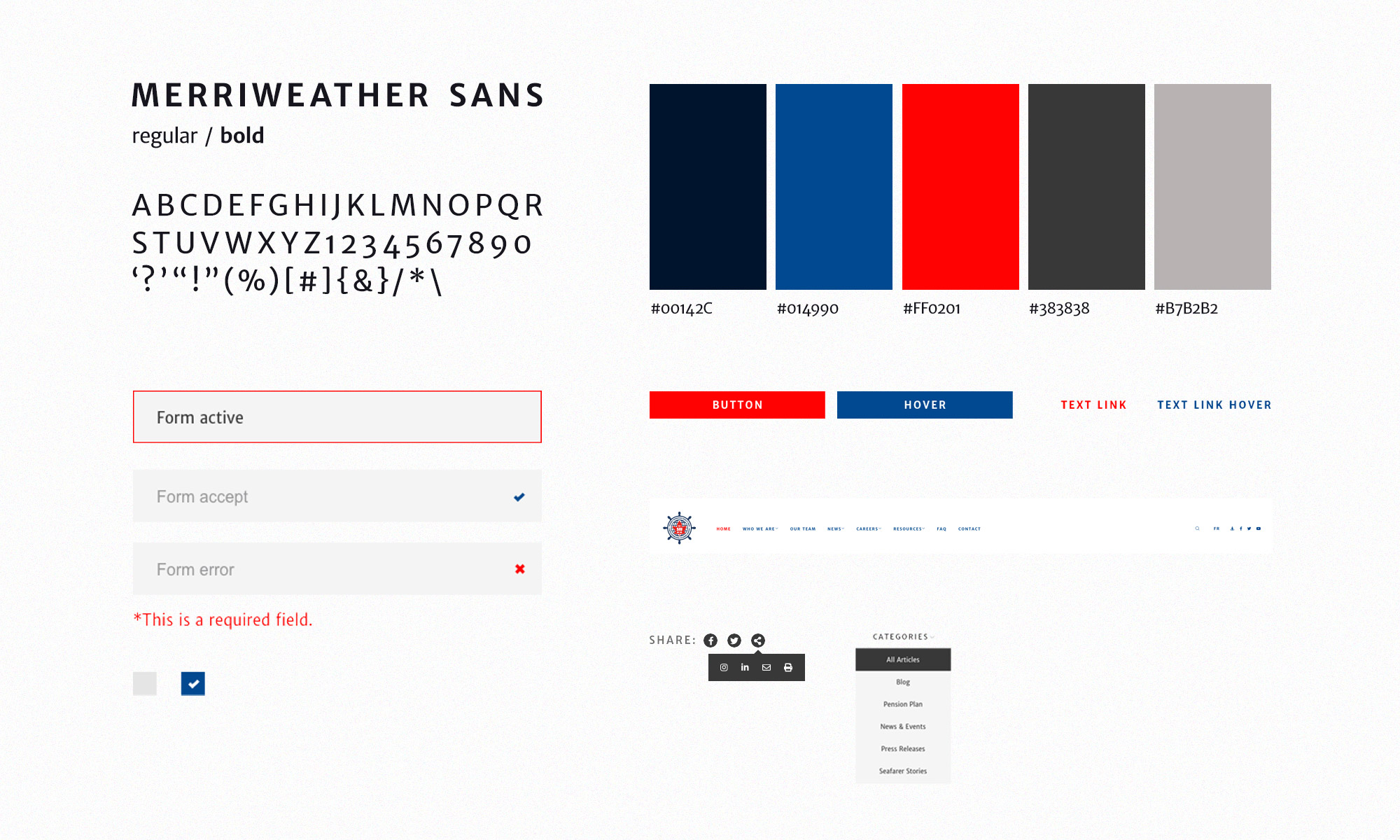 Process work showcasing colours, buttons plus hoverstates and typographical choices