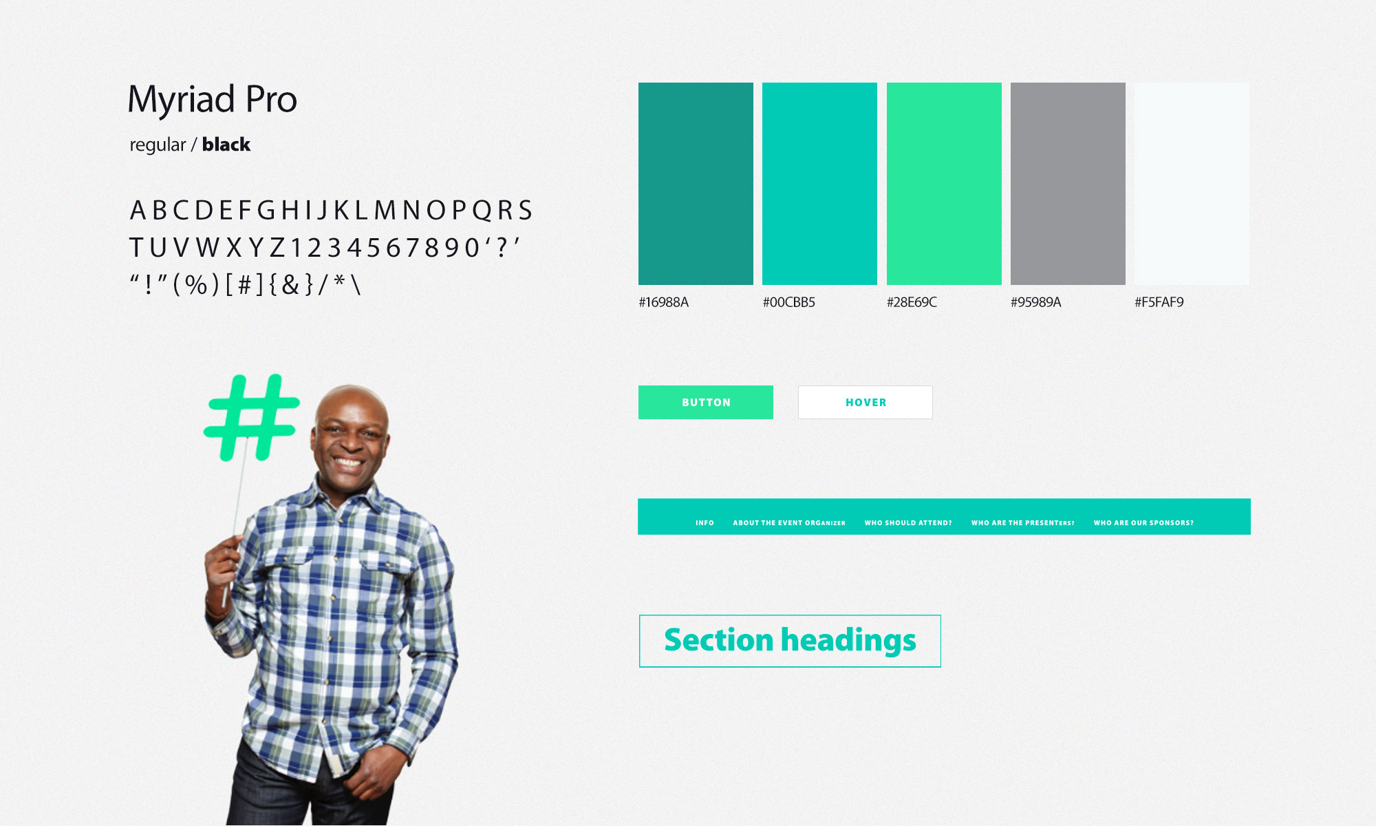 Process work showcasing colours, buttons plus hoverstates and typographical choices
